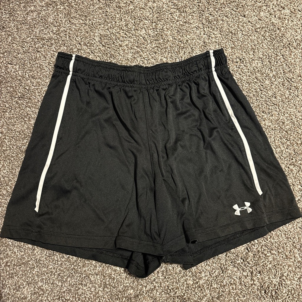 Under Armour Women's Black Athletic Shorts with White Accents